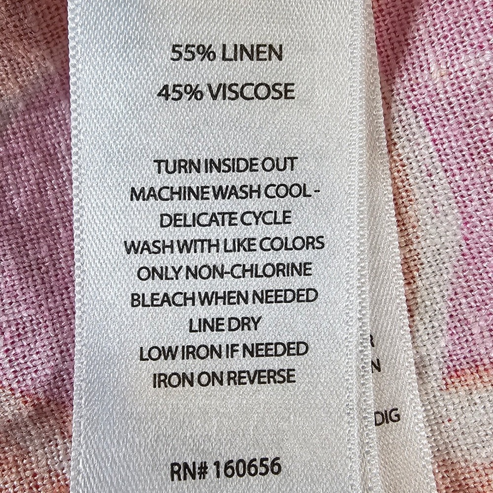 Sincerely Jules Pink Orange Tropical Leaf Print Linen Blend Wide Leg Pants 12 - Picture 5 of 9